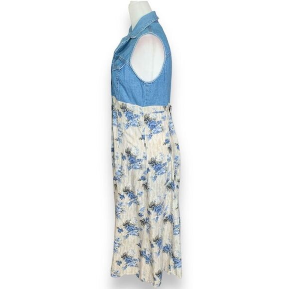Vintage California Concepts Dress Denim Button Up Blue Floral Sleeveless Maxi - Picture 2 of 7